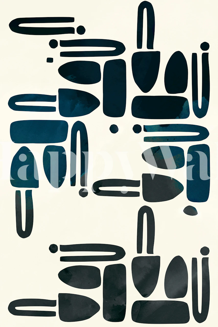 Geometric shapes in black on an off-white background, mid-century modern wallpaper.