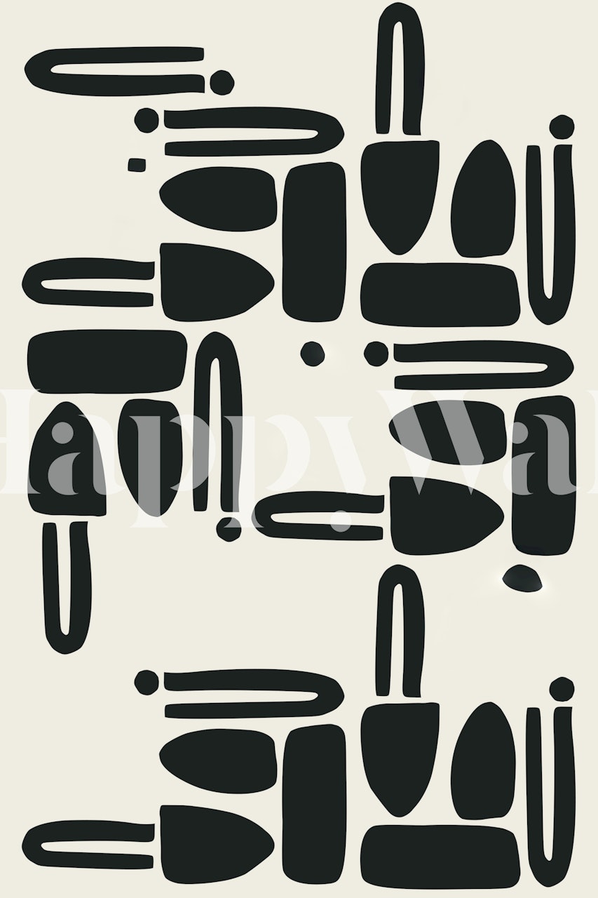 Geometric black shapes on a light beige background wallpaper