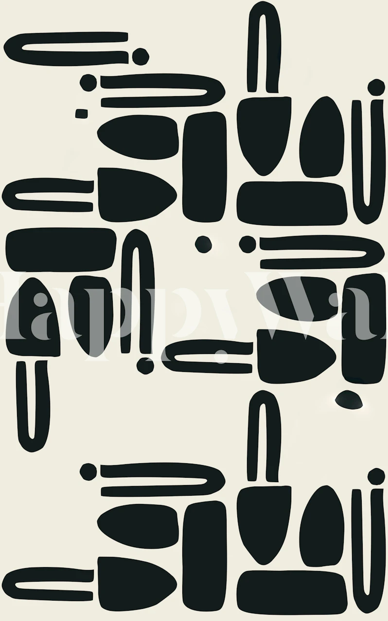 Geometric black shapes on a light beige background wallpaper