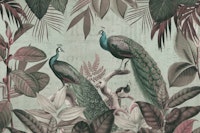 Majestic Peafowls In The Jungle Vintage Art behang