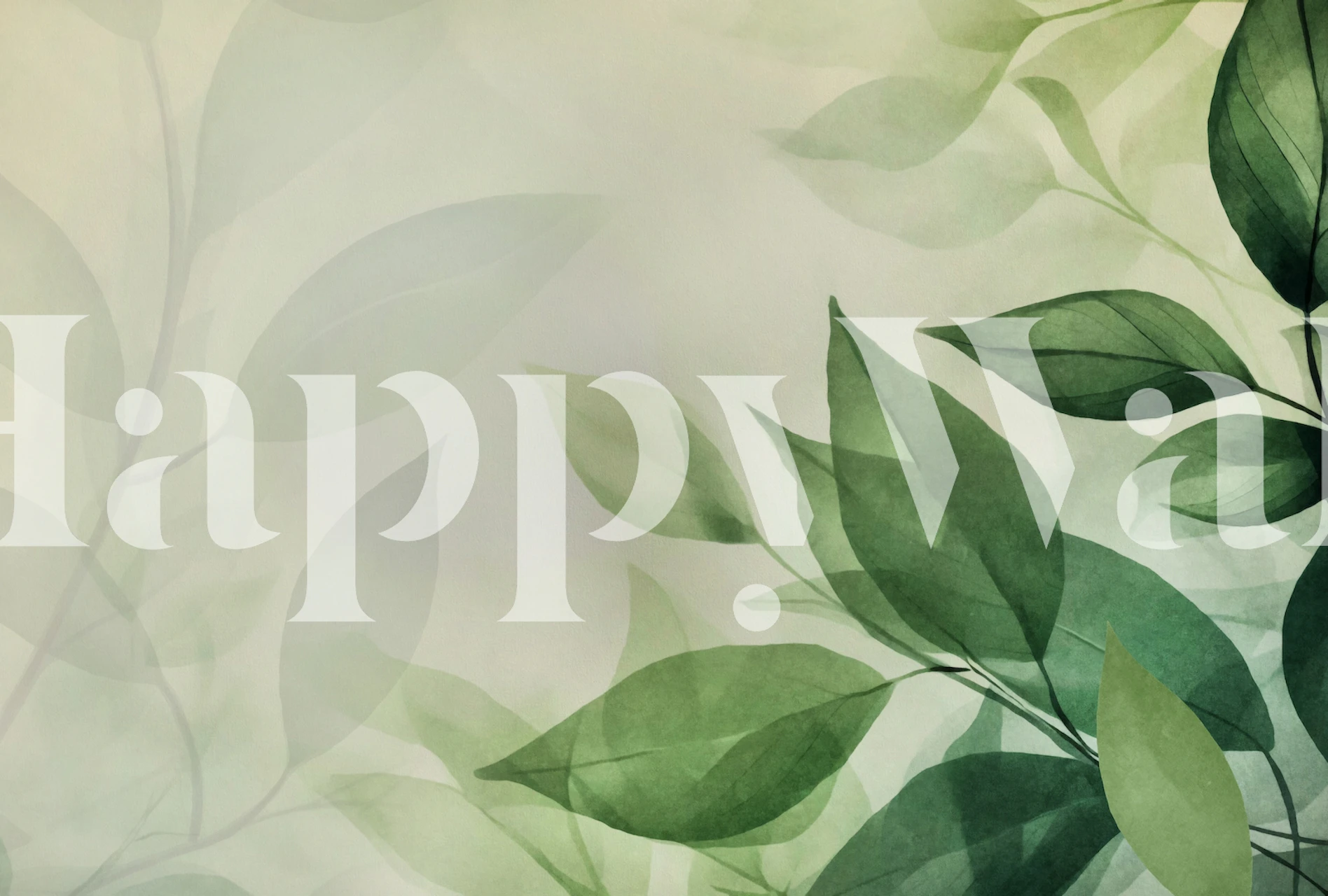 Botanical leaves in shades of green and soft background wallpaper