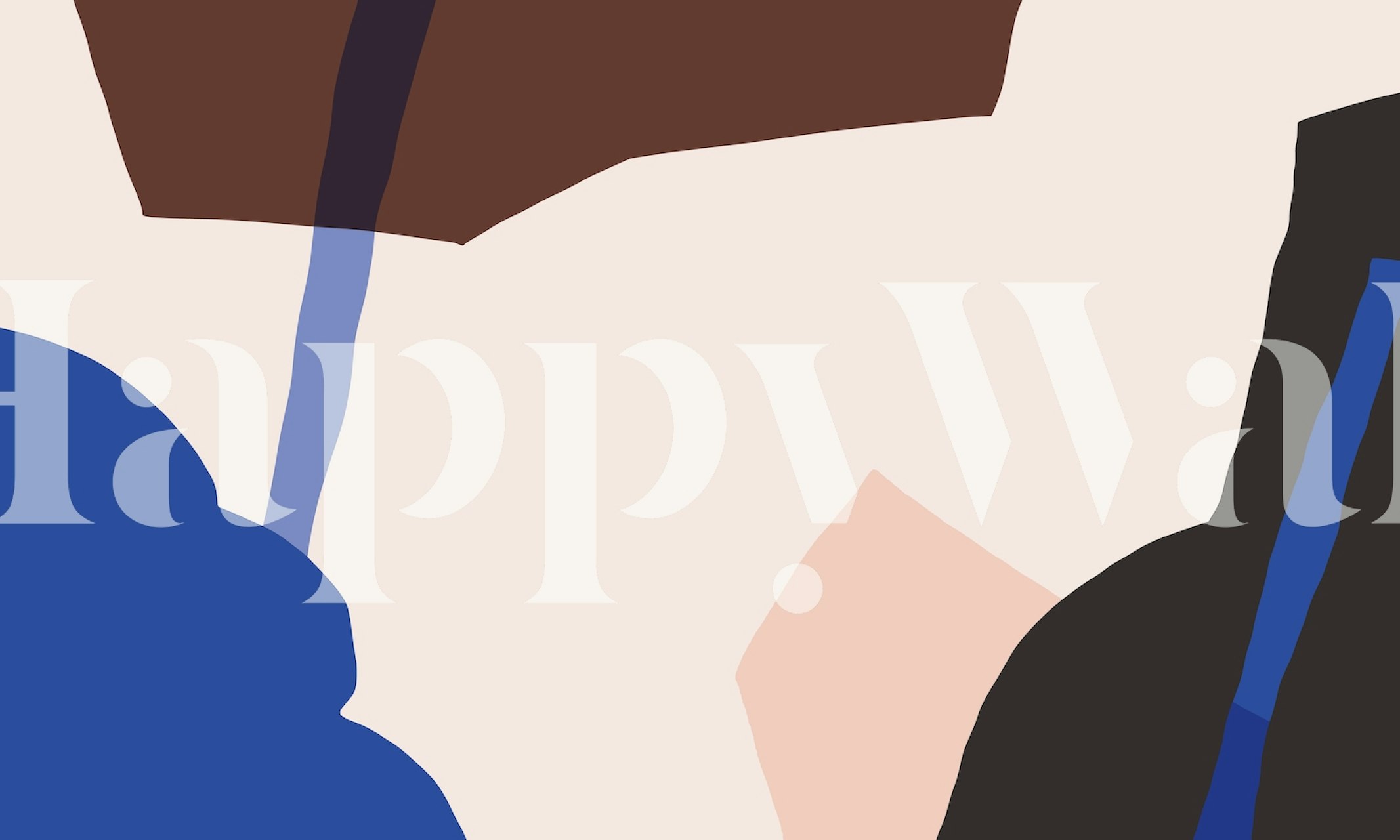 Abstract geometric shapes in blue, brown, and beige wallpaper