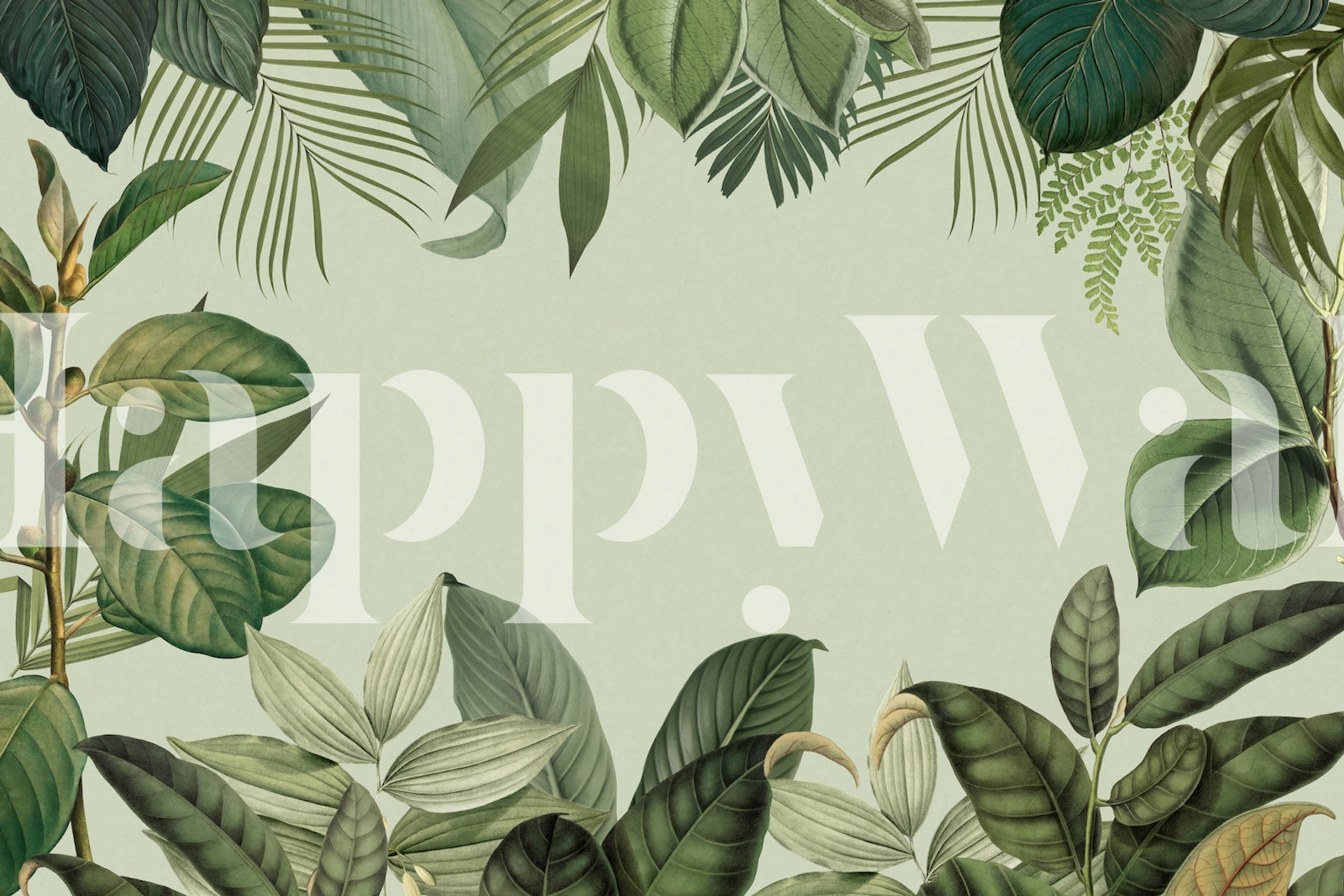 Tropical Green Oasis Leaf Frame wallpaper in a room