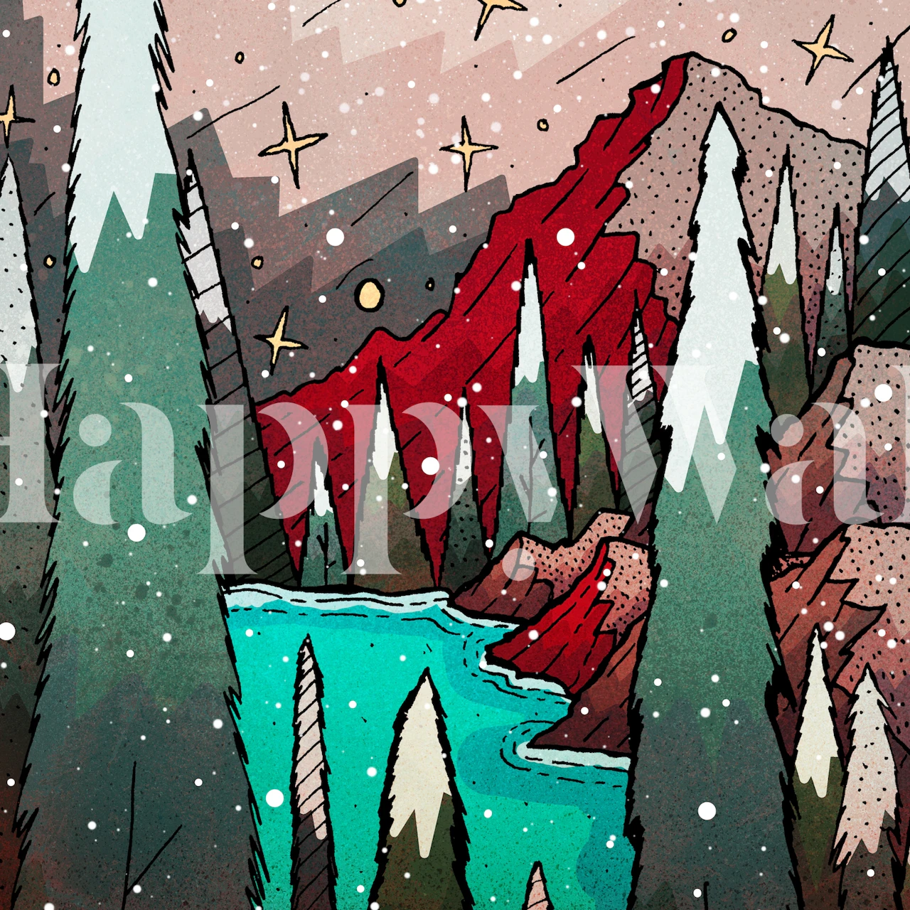 Zimní krajina tapeta v útulné místnosti