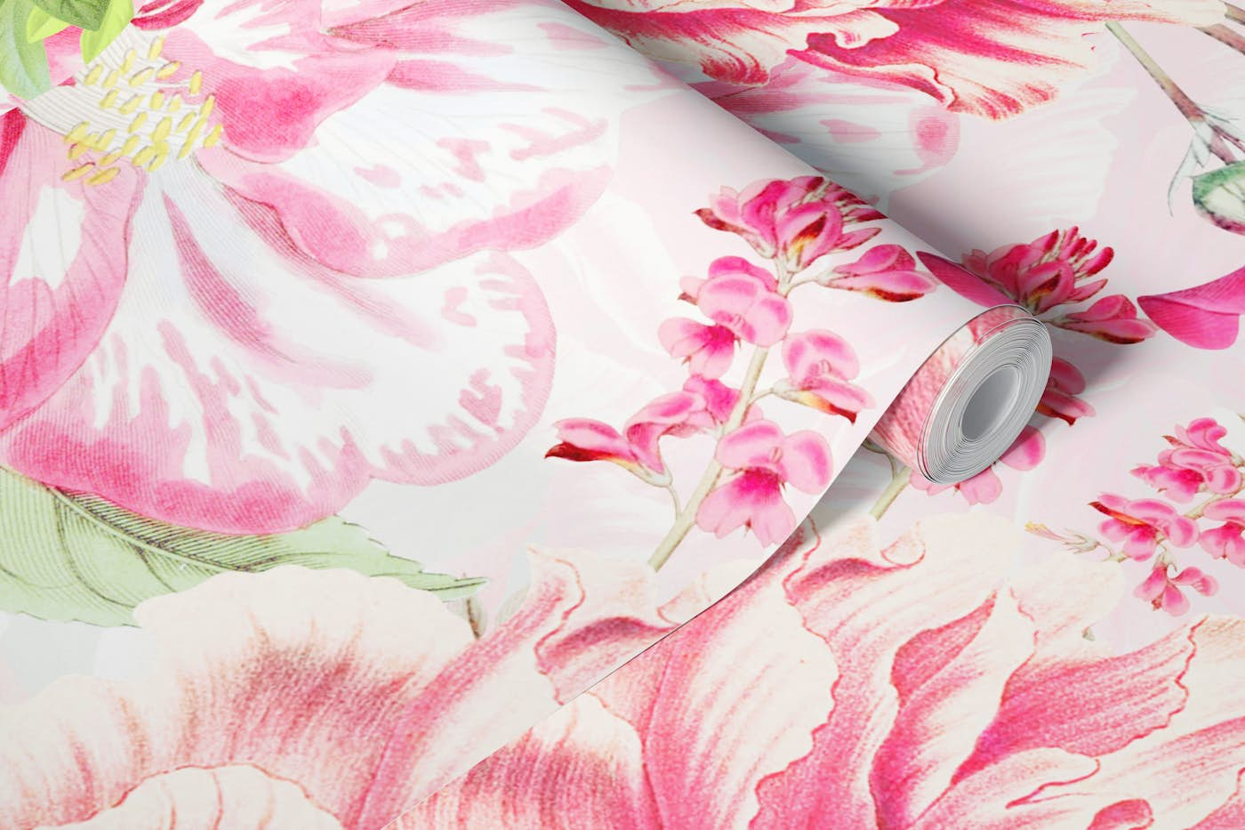 Baroque Bold Light Pink Peonies Garden wallpaper roll