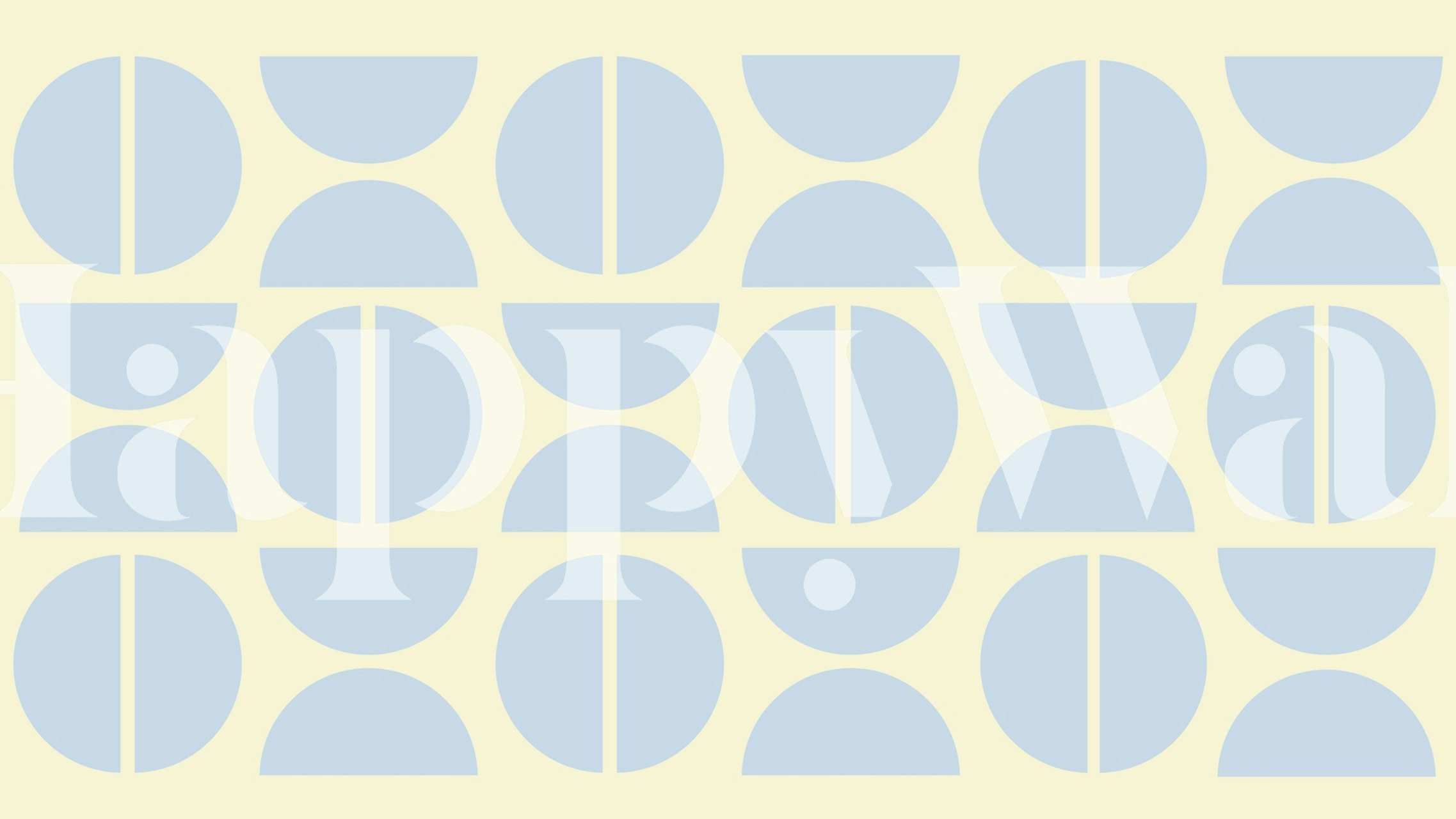 Geometrinen kuviollinen seinämaalaus vauvansinisenä ja kermanvärisenä Bauhaus-designin inspiroimana