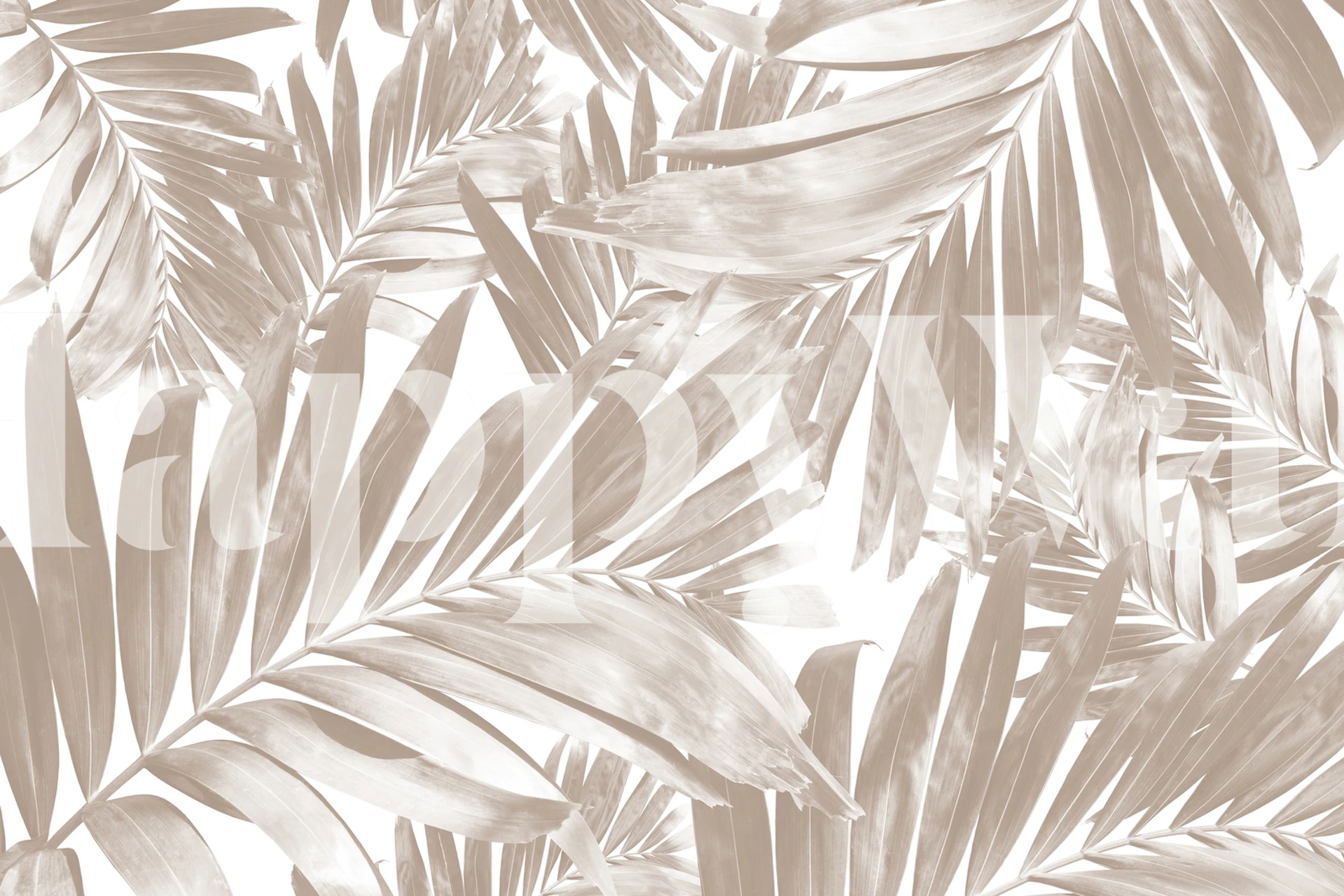 Tropical palm leaves pattern in beige and white wallpaper