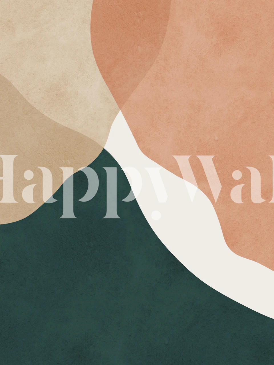 Abstract and expressionist style wall mural featuring earthy green, terracotta, and beige tones