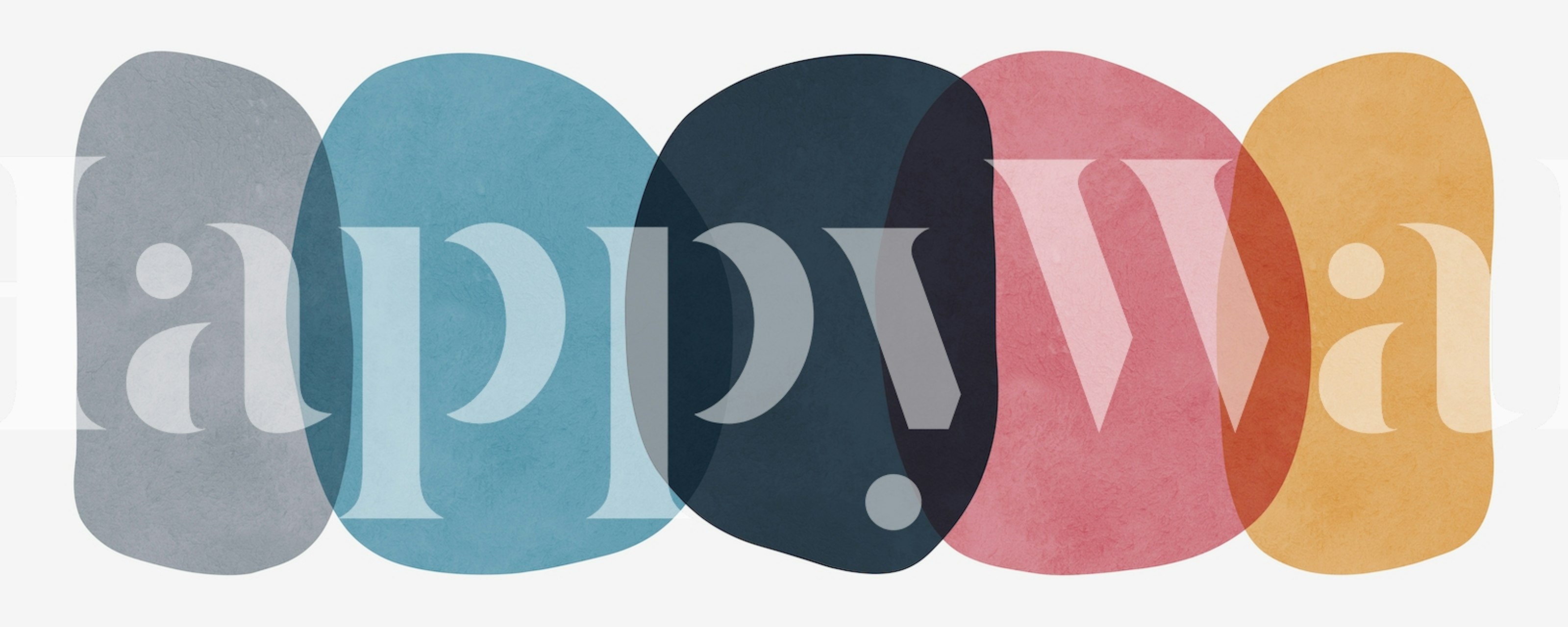 Abstract shapes wall mural in grey, blue, navy, pink, and mustard