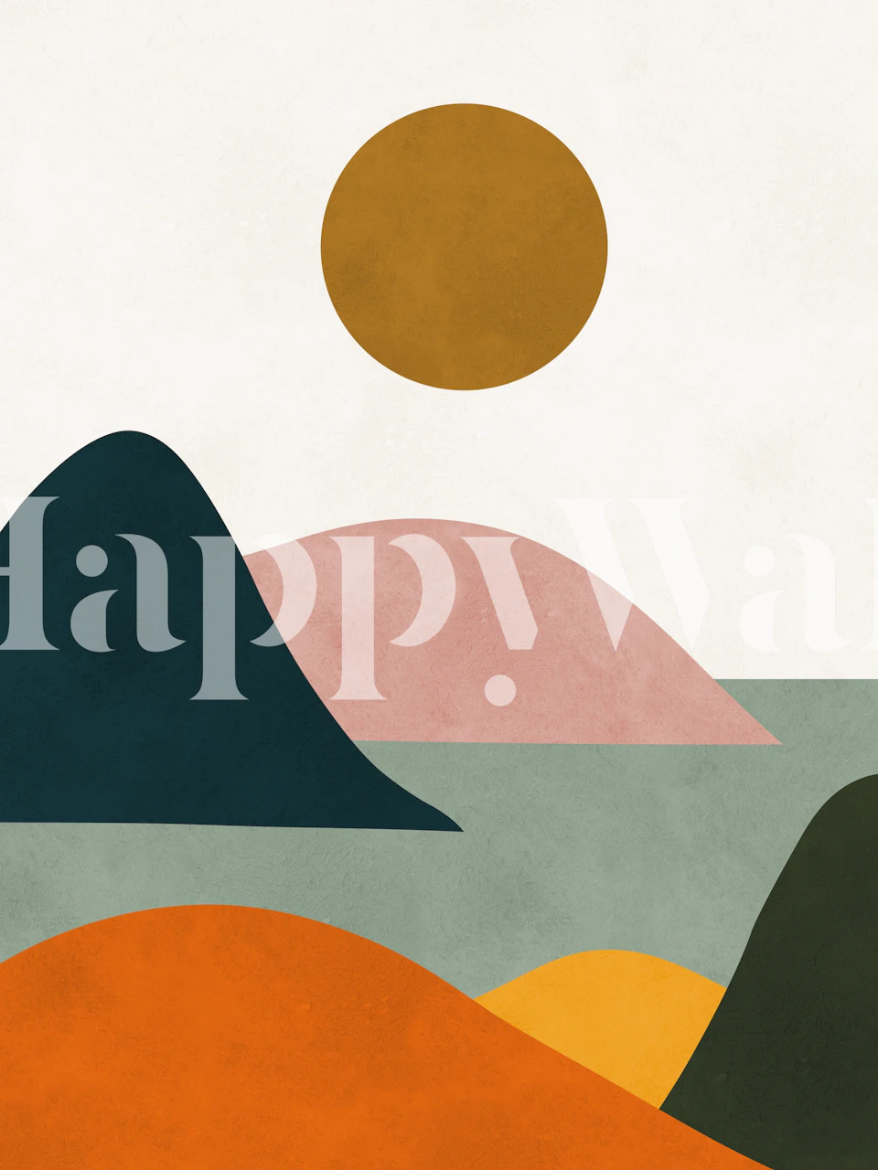 Colorful abstract landscape with hills and sun wallpaper