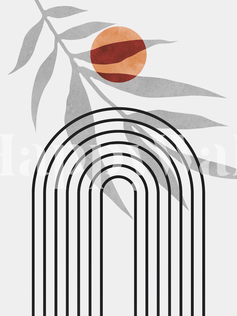 Botanical rainbow design with lines and earthy colors wallpaper