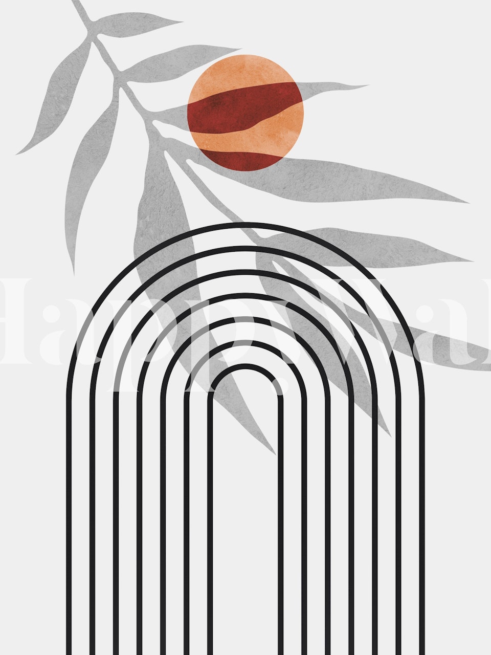 Botanical rainbow design with lines and earthy colors wallpaper