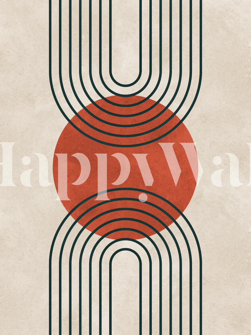 Black curved lines on a beige background with a red circle wall mural