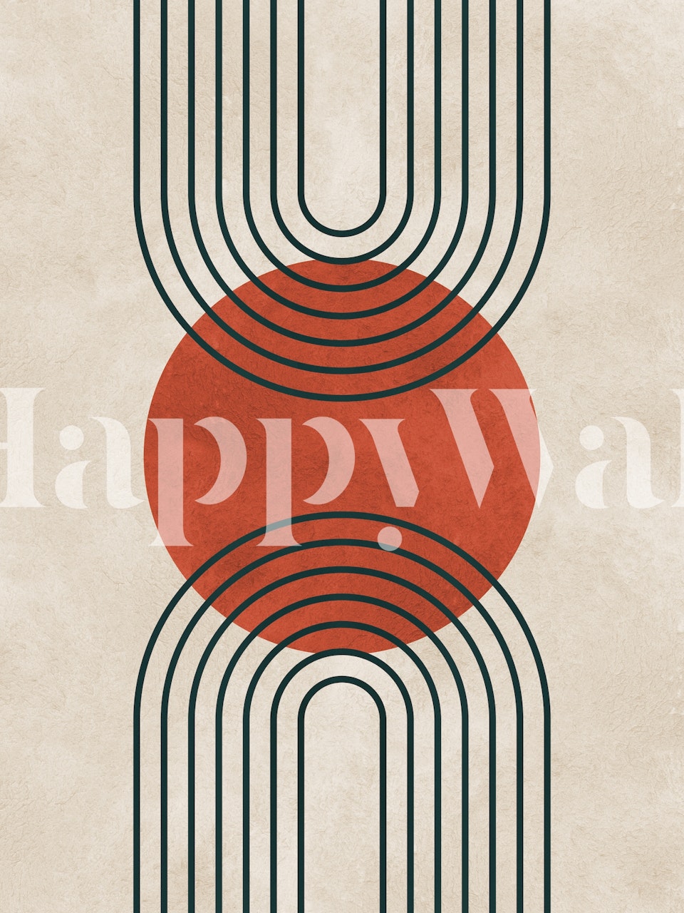 Black curved lines on a beige background with a red circle wall mural