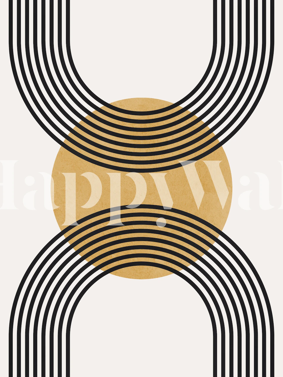 Minimalist lines and circles wall mural in black and gold tones