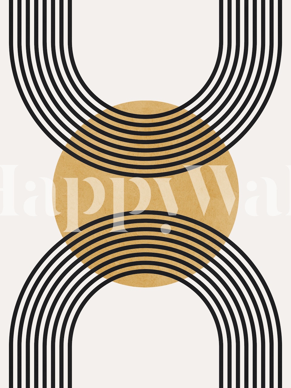Minimalist lines and circles wall mural in black and gold tones