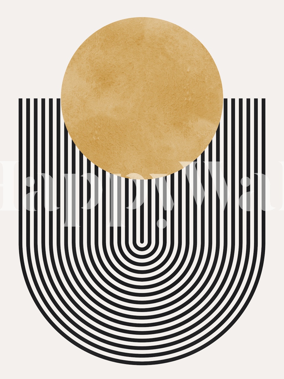 Black and white striped patterns with gold circle wallpaper