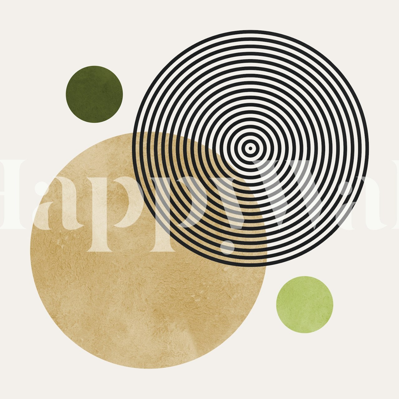 Geometric circles in earthy tones with black lines wallpaper