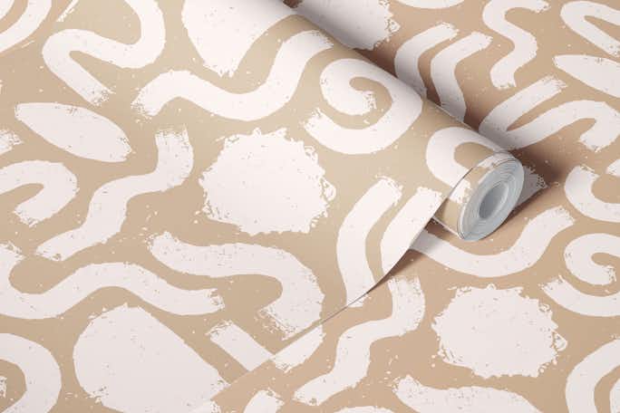 Painted Shapes Beige and Ivory Patternwallpaper roll