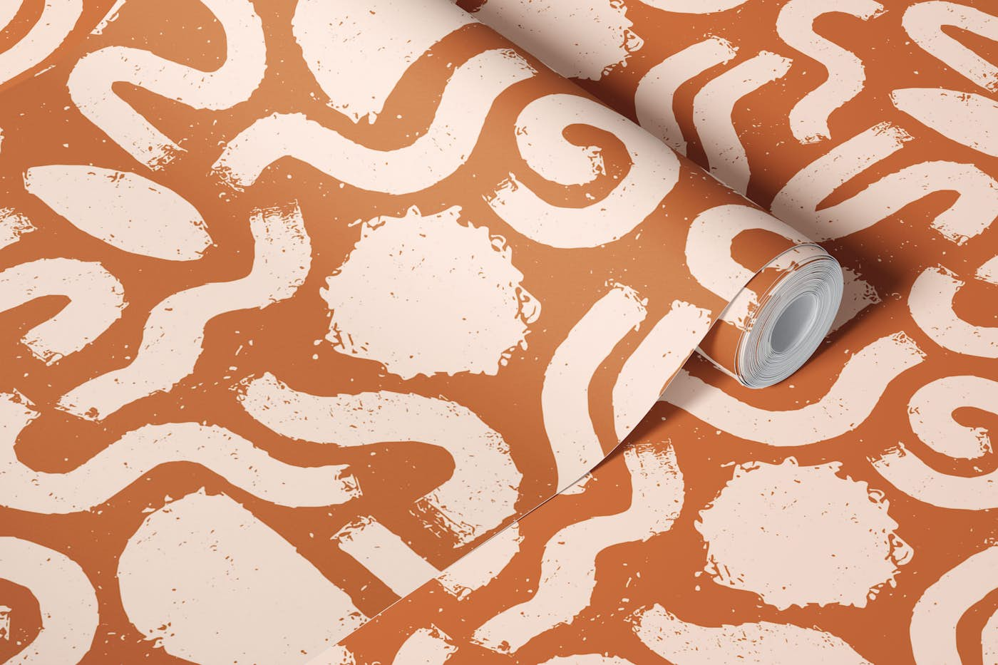 Painted Shapes Brown and Cream Pattern wallpaper roll