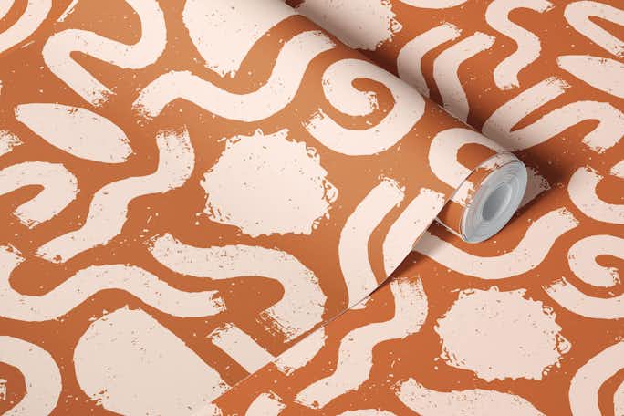 Painted Shapes Brown and Cream Patternwallpaper roll
