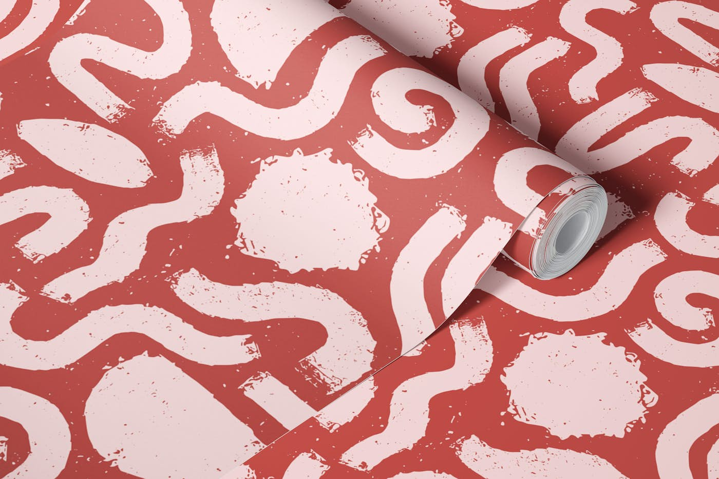 Painted Shapes Burnt Sienna and Pink Pattern wallpaper roll