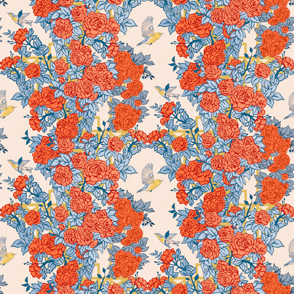 Rose Trellis and Birds on Cream