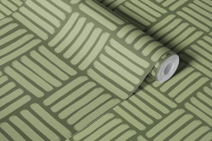 Basketweave on Moss Green - Largewallpaper roll