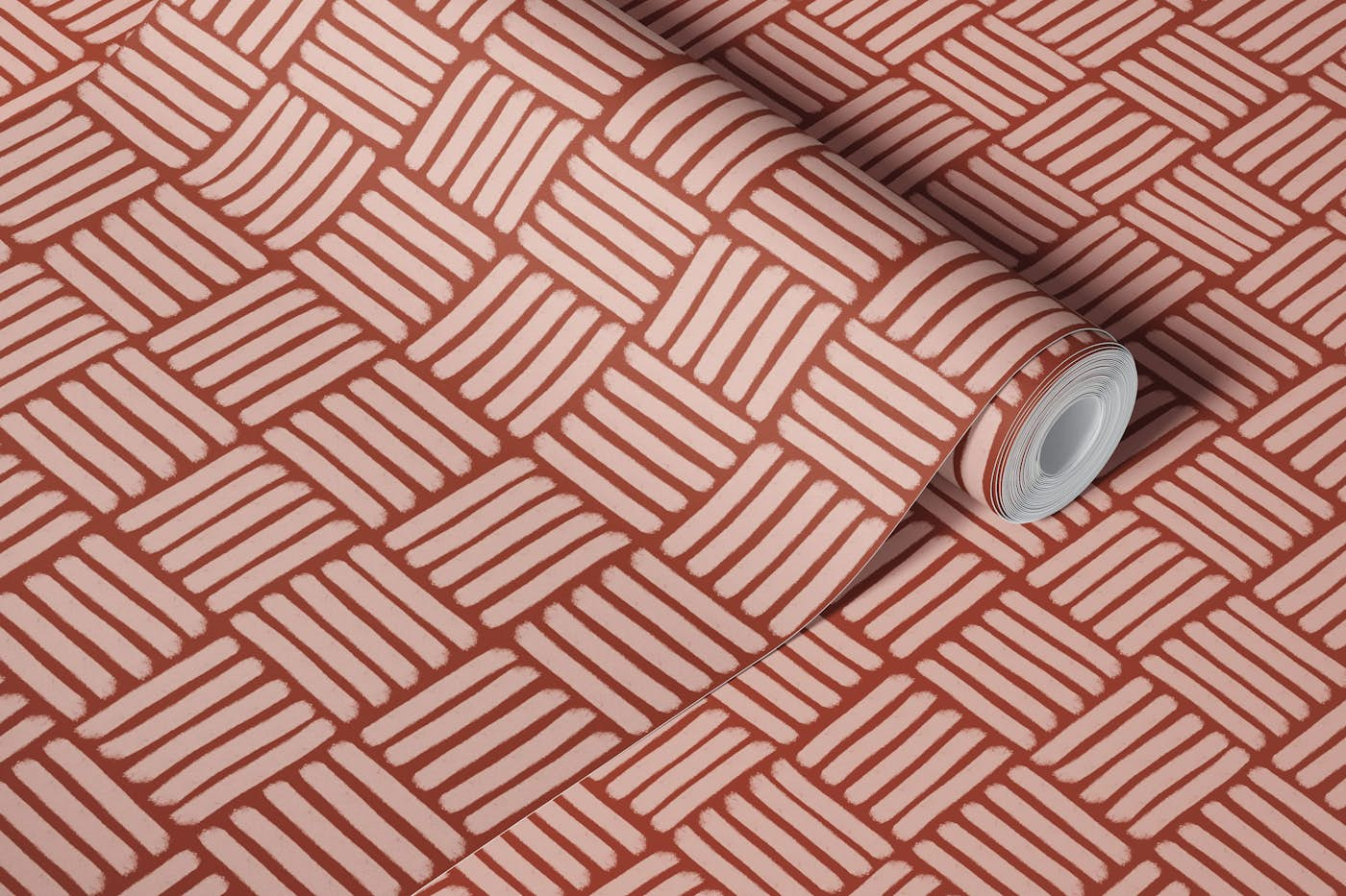 Basketweave on Brick Red - Small wallpaper roll