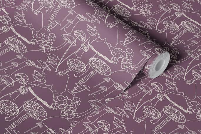 Sketchy Mushrooms on Purple - Smallwallpaper roll