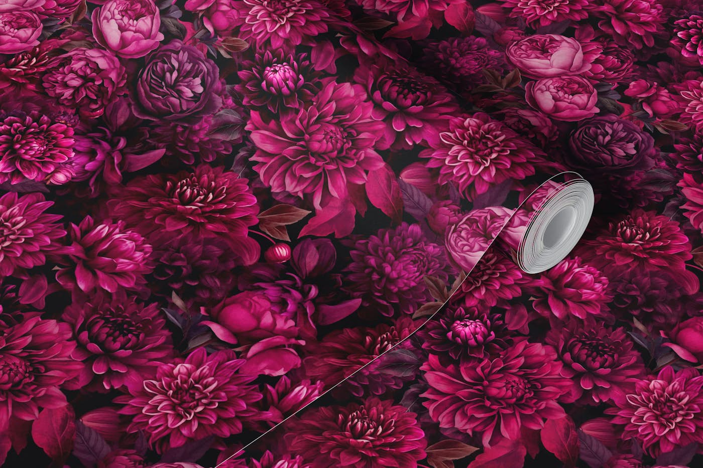 Moody Velvet Burgundy Pink Flower Pattern wallpaper roll