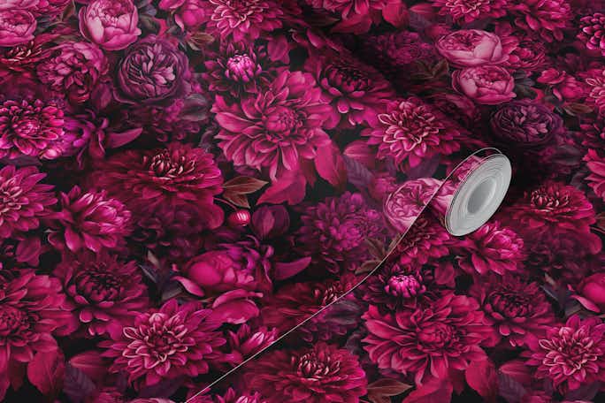 Moody Velvet Burgundy Pink Flower Patternwallpaper roll