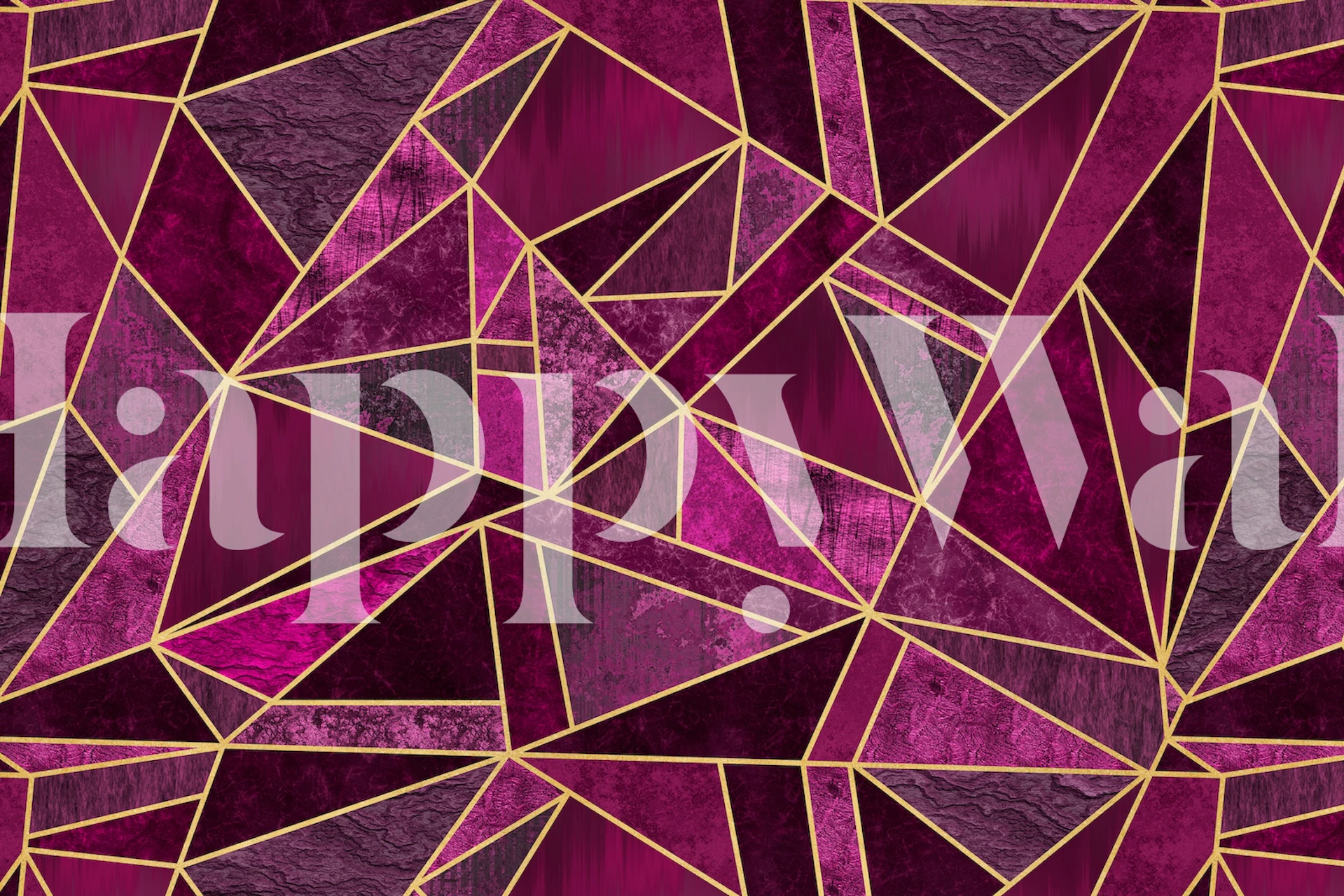 Magenta geometric wallpaper with gold lines in a mosaic pattern