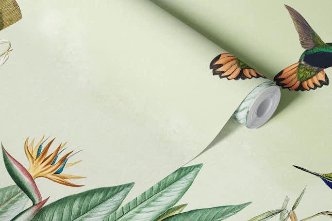 Exotic Vintage Hummingbird Gardenwallpaper roll
