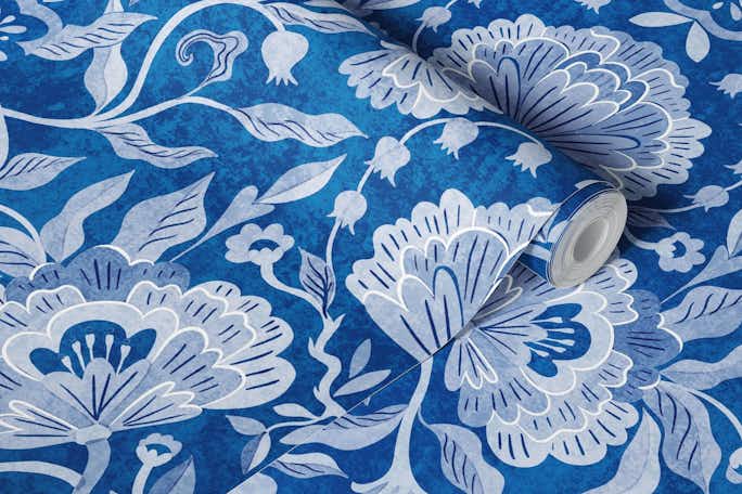 peonies damask florals blue whitewallpaper roll