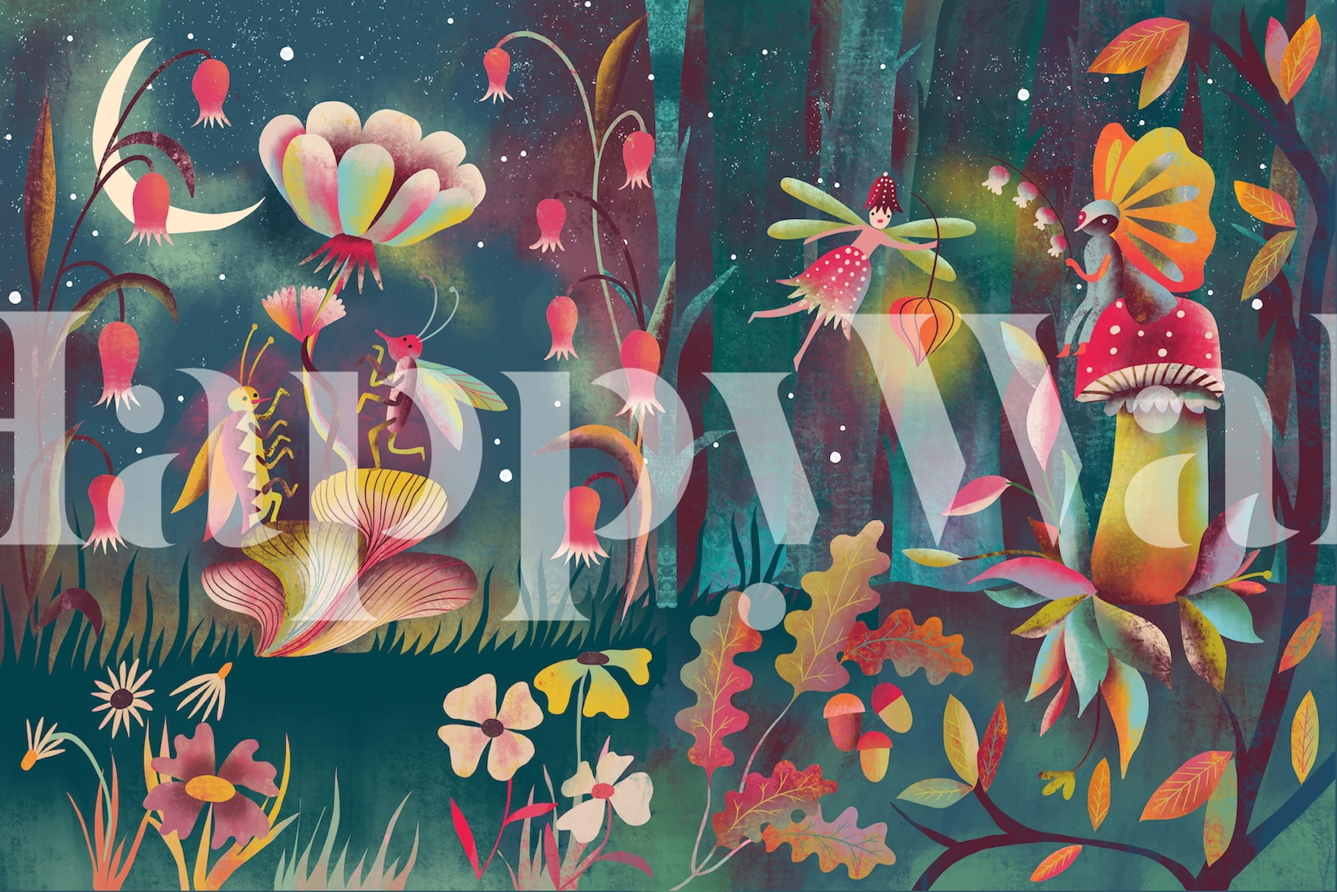 Little magical midnight forest wallpaper in a room