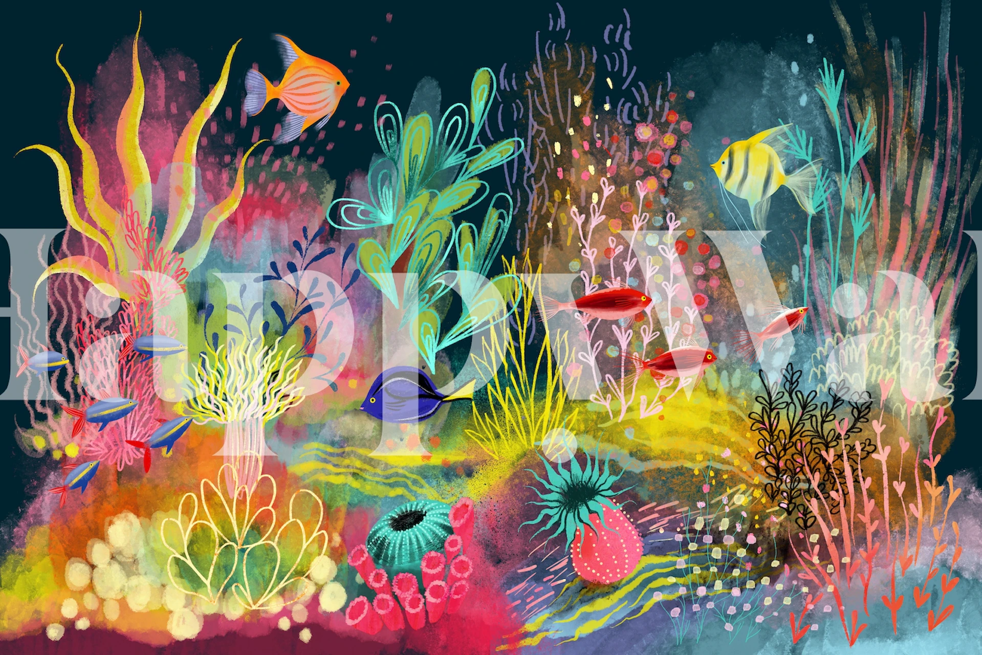 Colorful underwater scene with tropical fish and coral wall mural