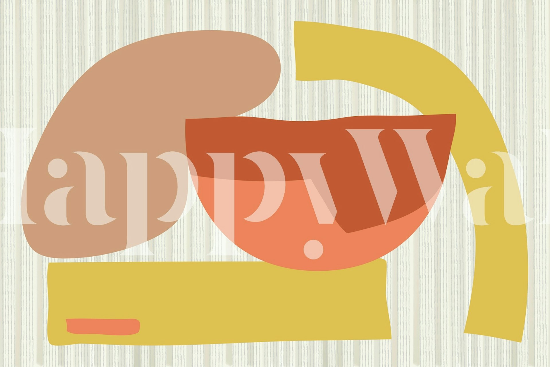 Abstract mid-century modern wall mural with geometric shapes in warm colors