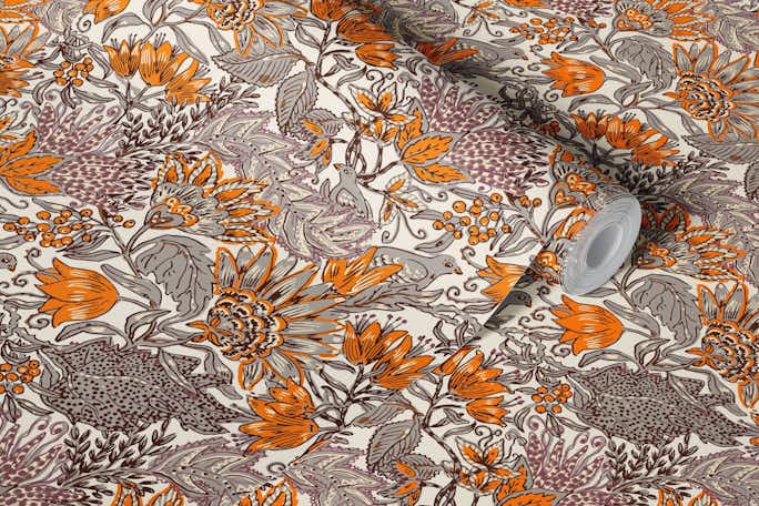 Saffron kalamkari indian floralwallpaper roll