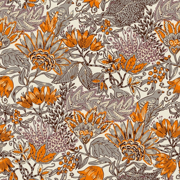 Saffron kalamkari indian floral