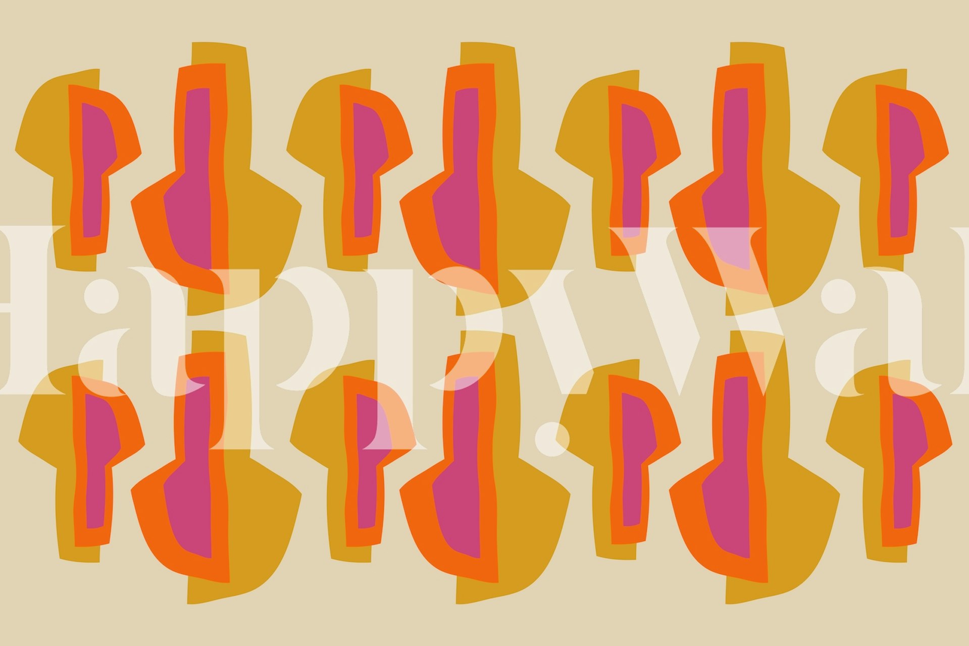 Mural de arte de meados do século setenta com formas abstratas vibrantes