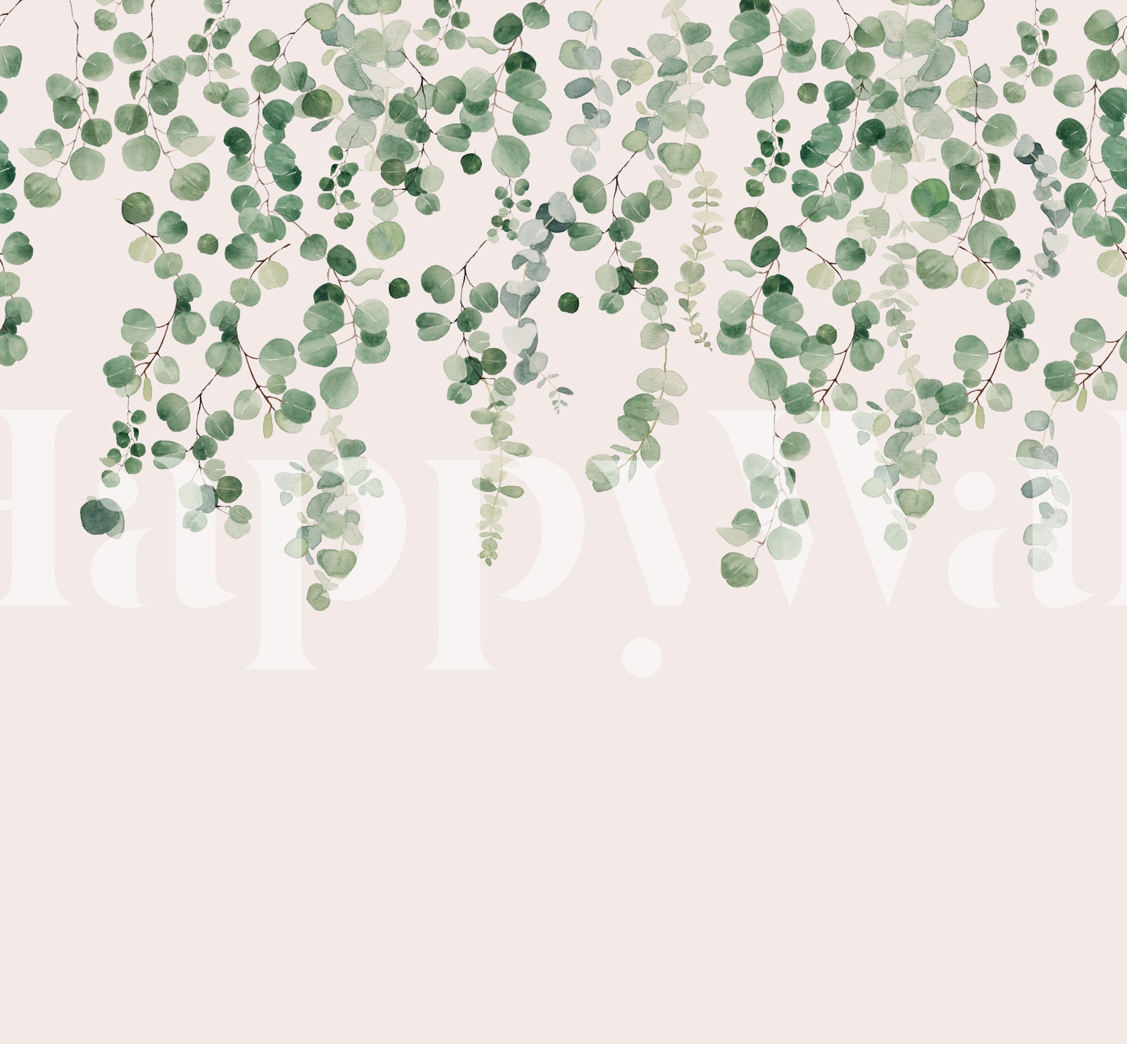 Stilig botanisk veggmaleri med rosa og grønt bladdesign