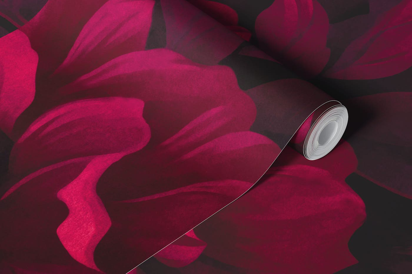 Velveteen Dark Moody Flowers Cardinal Red wallpaper roll