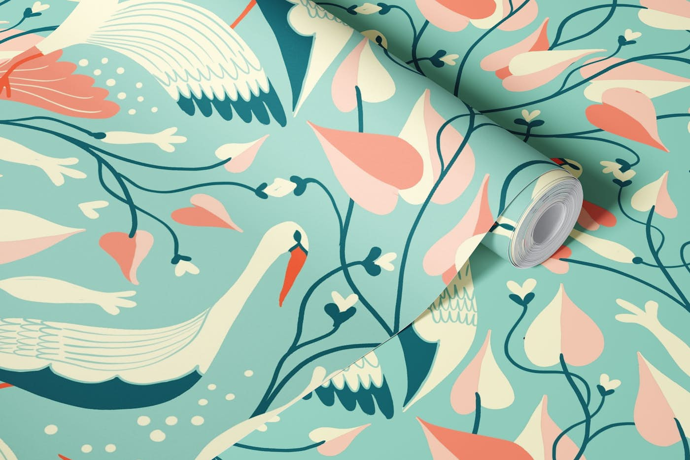 art deco storks wallpaper roll