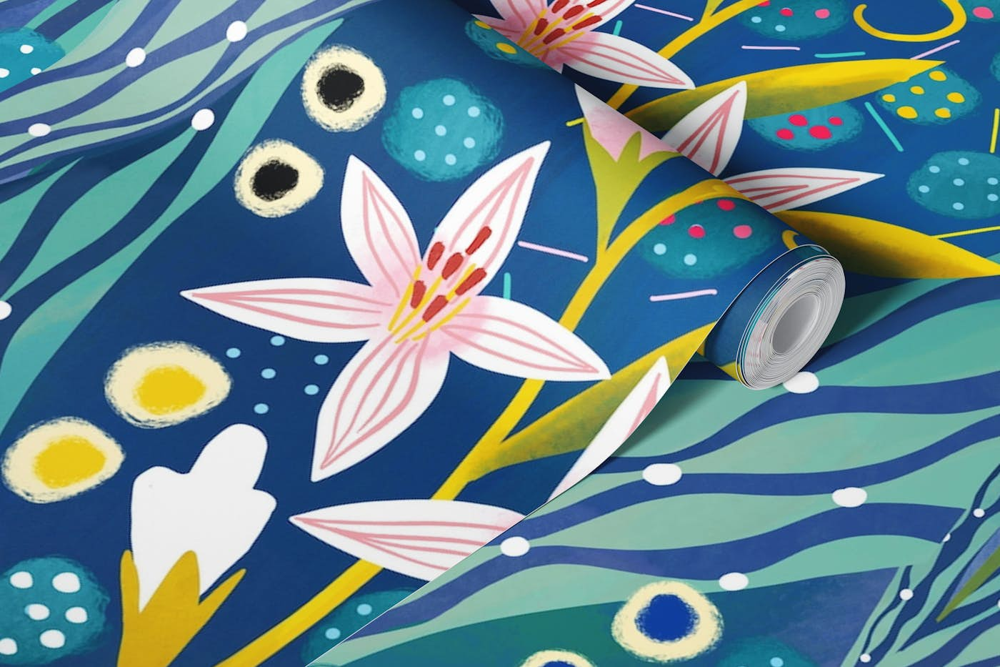 art deco lilies wallpaper roll