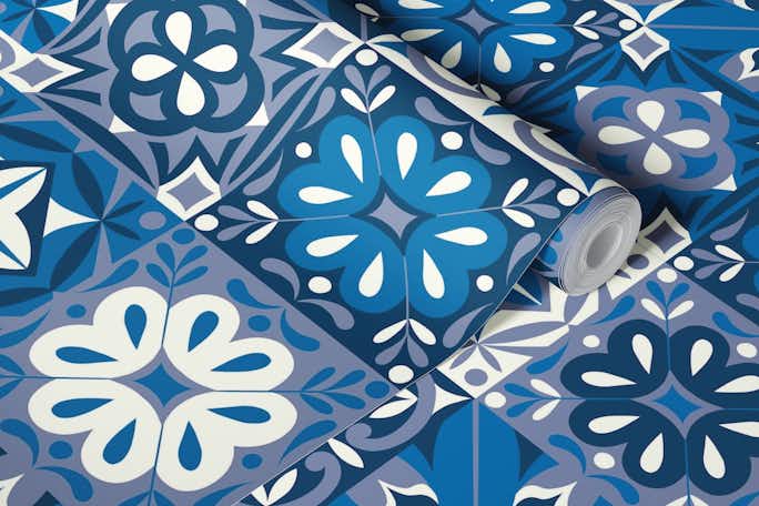 Portuguese Azulejo Tile Blue Whitewallpaper roll