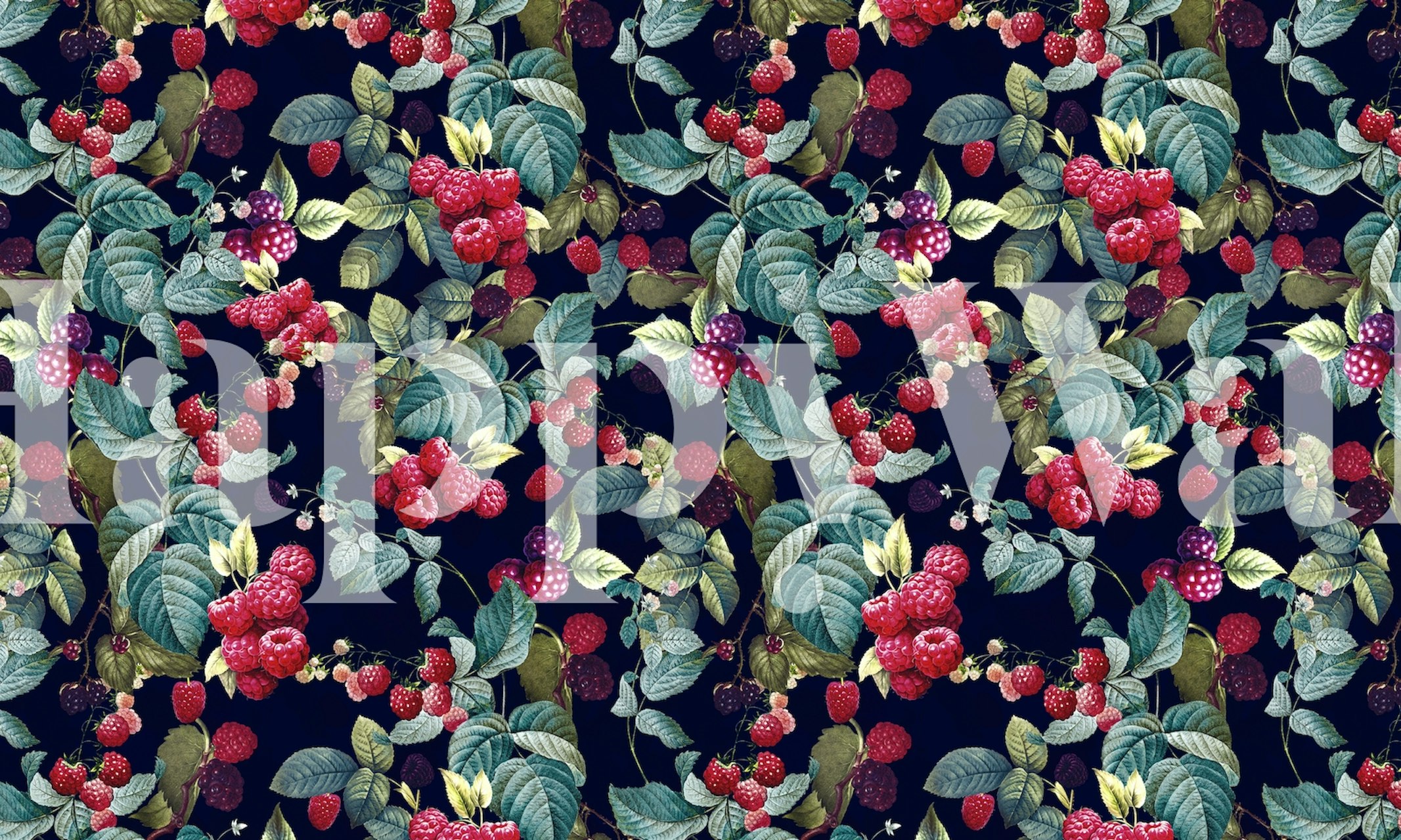 Papel de parede escuro e exuberante com design de arbusto de amora para uma decoração elegante