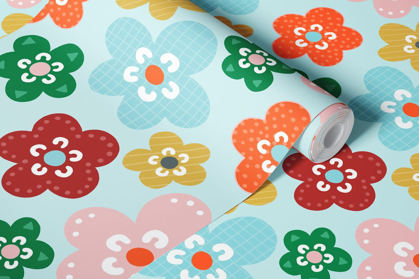 Mimi Scandi Flowers - Cute Soft Light Blue wallpaper roll