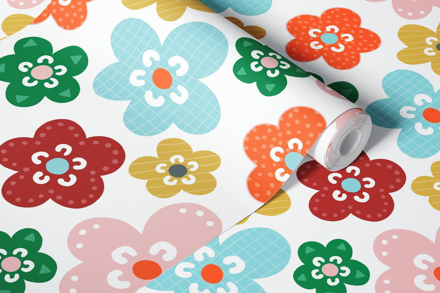 Mimi Scandi Flowers - Cute White wallpaper roll