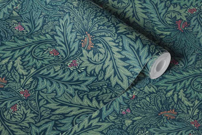 Morris Tribute floral larkspur foliagewallpaper roll
